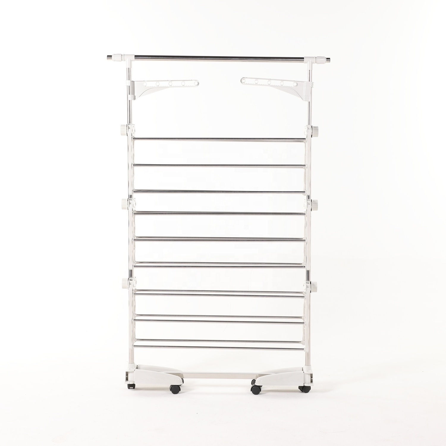 Foldable Rolling 3-tier Clothes Laundry Drying Rack with Stainless Steel Hanging Rods