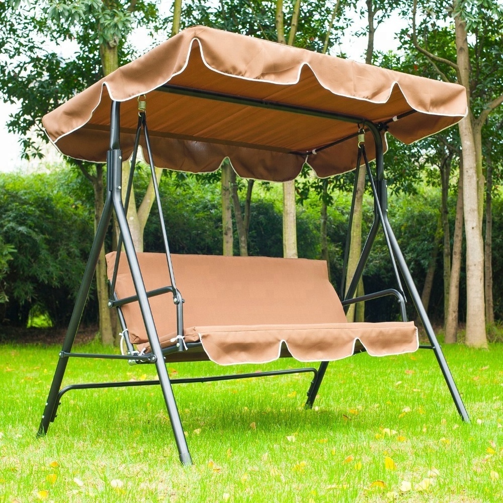 Outdoor 2-Seat Striped Patio Swing with Canopy