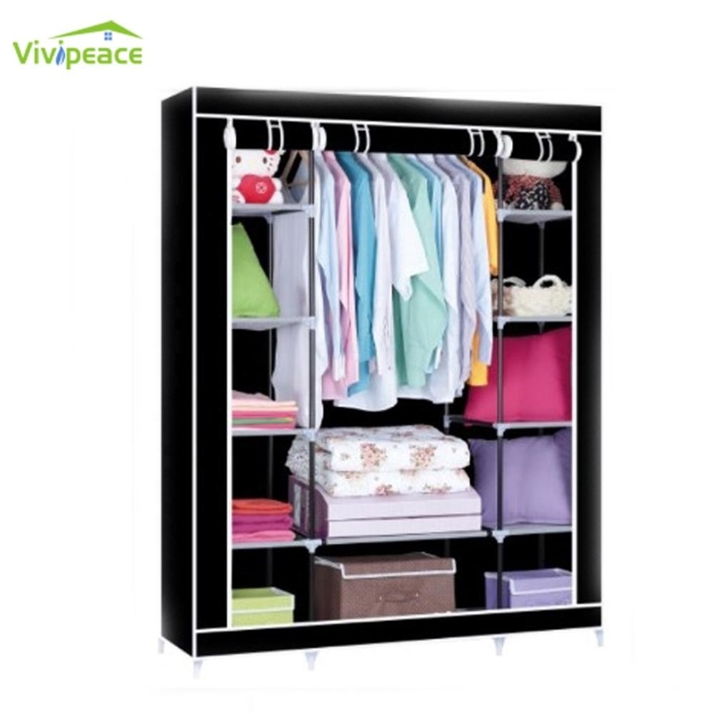 Portable Clothes Closet Wardrobe with Non-Woven Fabric and Hanging Rod