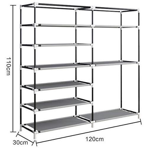 2-Row/6-Tier/12-Grid Portable Shoe Rack with Waterproof Fabric Cover Shoe Shelf Storage with 4 Side Pockets