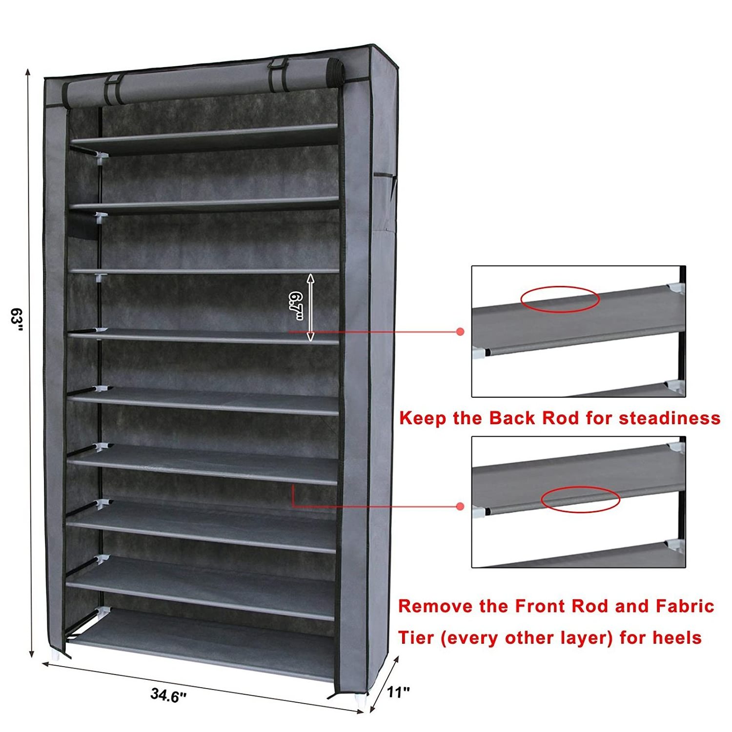 10 Tiers Shoe Rack with Dustproof Cover Closet Shoe Storage Cabinet Organizer