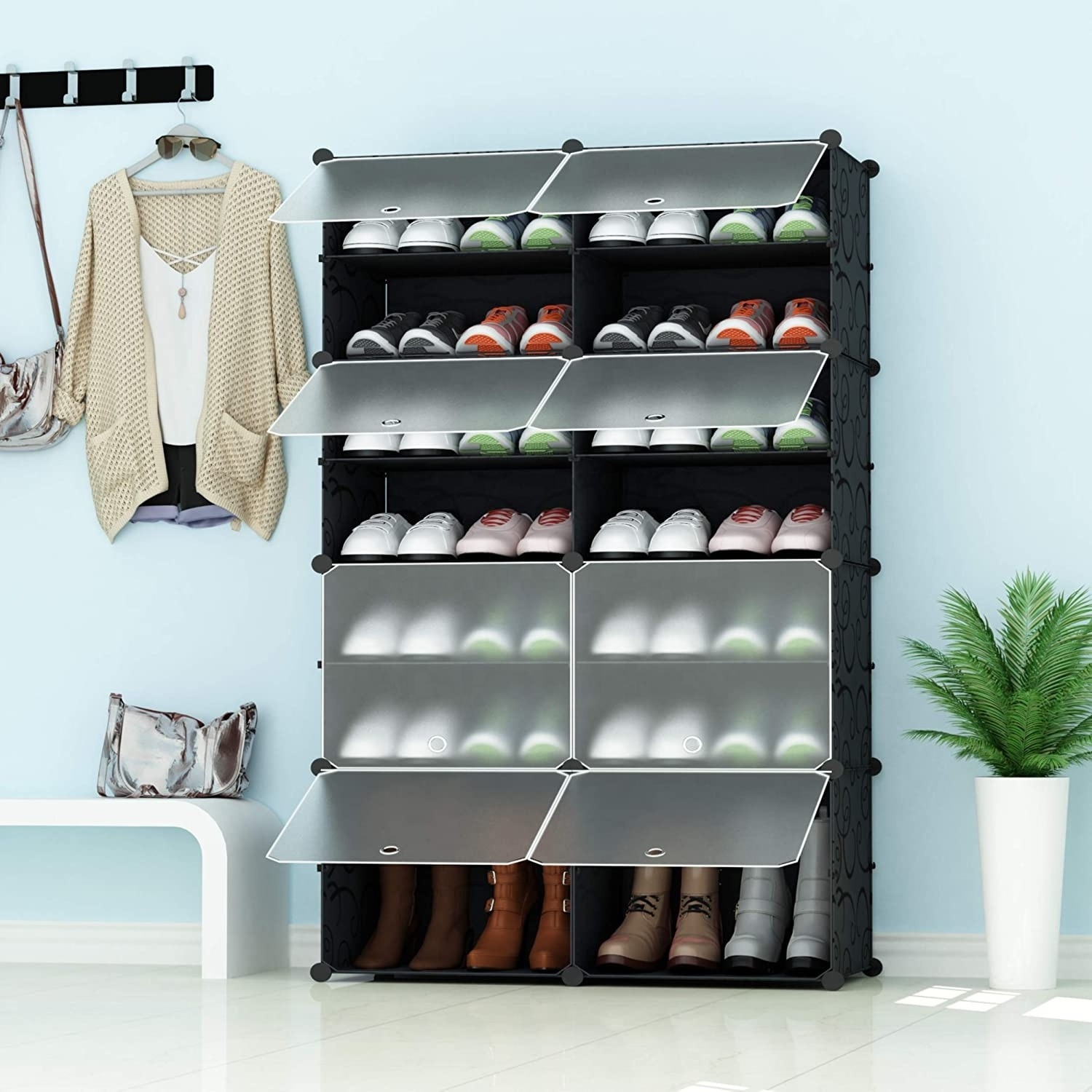 Portable Shoe Rack Organizer 48 Pair Tower Shelf Storage Cabinet Stand Expandable for Heels, Boots, Slippers