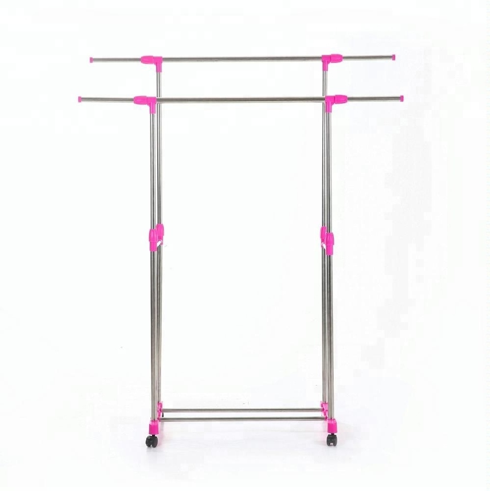 Indoor outdoor telescopic clothing rolling laundry rack with hangers