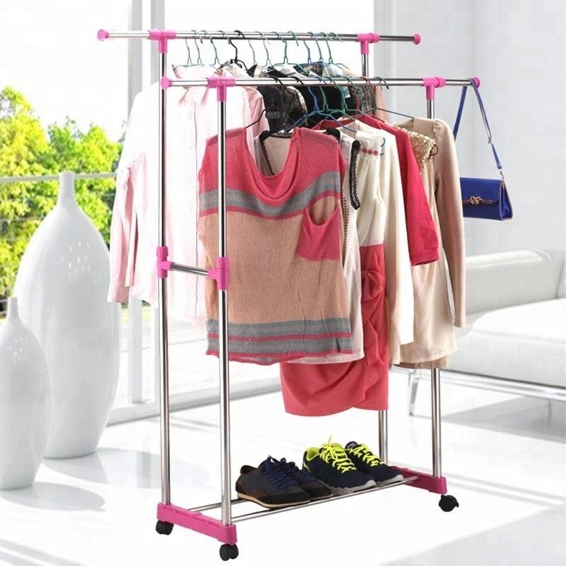 Indoor outdoor telescopic clothing rolling laundry rack with hangers