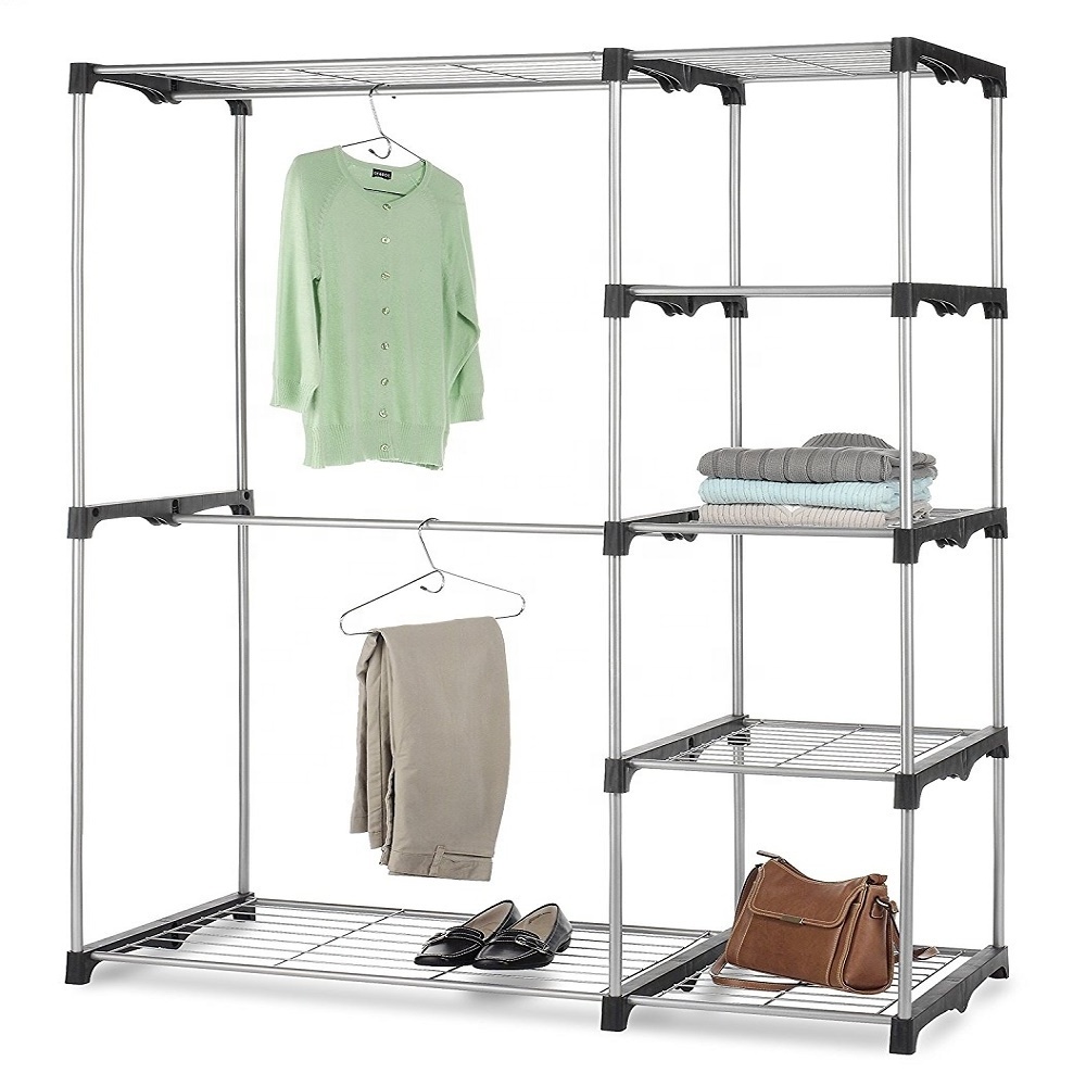 Double Rod Freestanding Wardrobe Closet Heavy Duty Storage Organizer