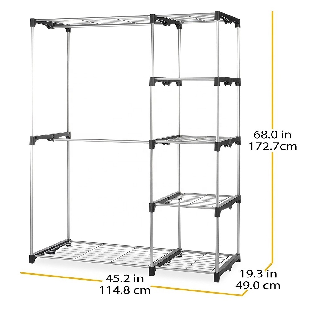 Double Rod Freestanding Wardrobe Closet Heavy Duty Storage Organizer