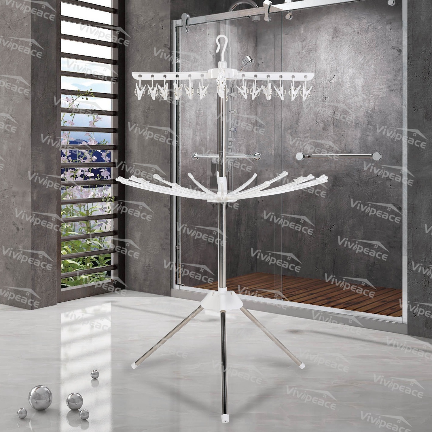 3 Tier umbrella Clothes Drying Rack Clothes Garment Rack Adjustable Laundry Rack with Foldable Wings Shape