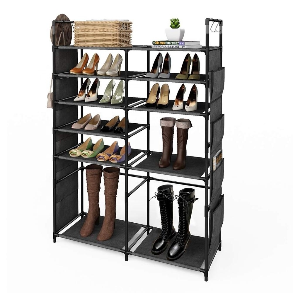 Shoe Rack Boots Storage Organizer 6 Tiers Closet Entryway Shelf Stackable Cabinet Tower Double Row Non-Woven Fabric