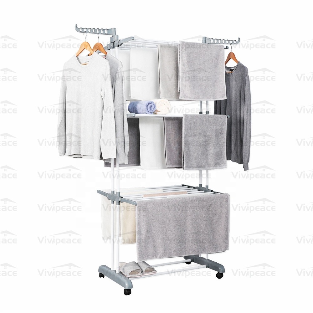 Multifunctional Folding clothes Drying laundry Rack with clothes hangers