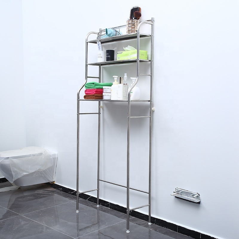 3-Tier Laundry Room Shelf Over The Toilet/Washing Machine Storage Rack Bathroom Organizer with Clothes Hanging Rod