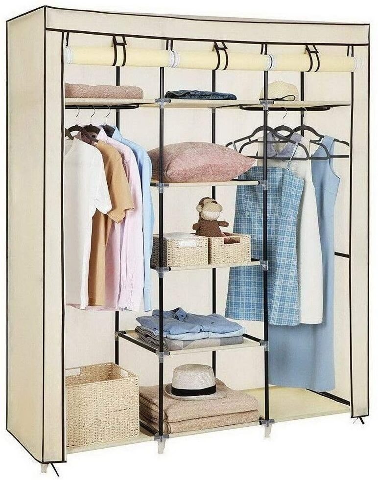 Wardrobe Storage Closet Portable Closet Storage Organizer with Non-Woven or Oxford Cloth Fabric and Hanging Rod