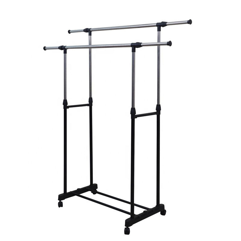 Double Rod Garment Clothing Rack, Rolling Clothes Racks, Hanging rail on wheels