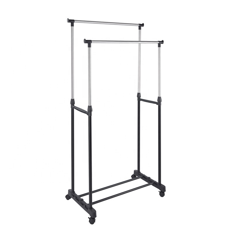 Double Rod Garment Clothing Rack, Rolling Clothes Racks, Hanging rail on wheels