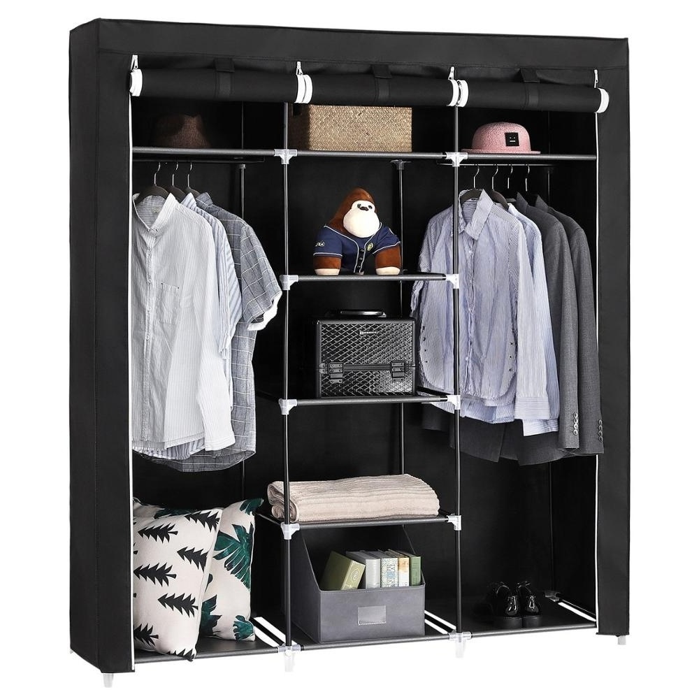 Portable Clothes Closet Non-woven Fabric Wardrobe Double Rod Storage Organizer