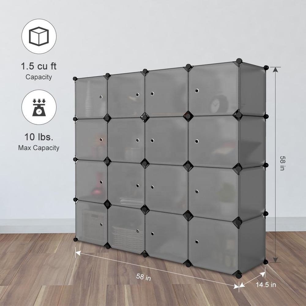 16 Cube Organizer Stackable Plastic Cube Storage Shelves Multifunctional Modular Wardrobe Cabinet with Hanging Rod