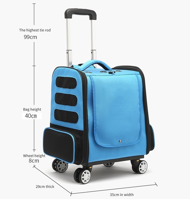 Big volume luxury expandable dog cat backpack wheeled trolley pet carrier with detachable trolley