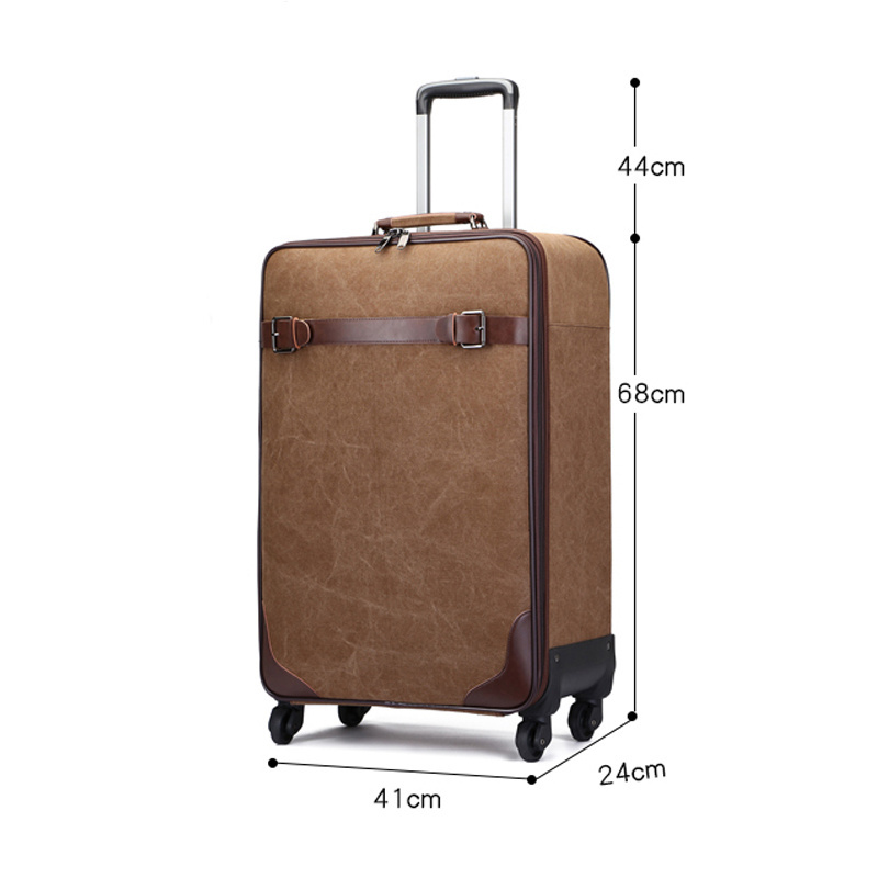 Factory cheap brown 16 OZ canvas travel duffel trolley rolling luggage bag 4 wheels travel bag