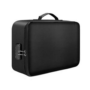 Waterproof Black Fireproof Briefcase 3-Layer File Safe Storage Case Document Organizer Bag With Lock