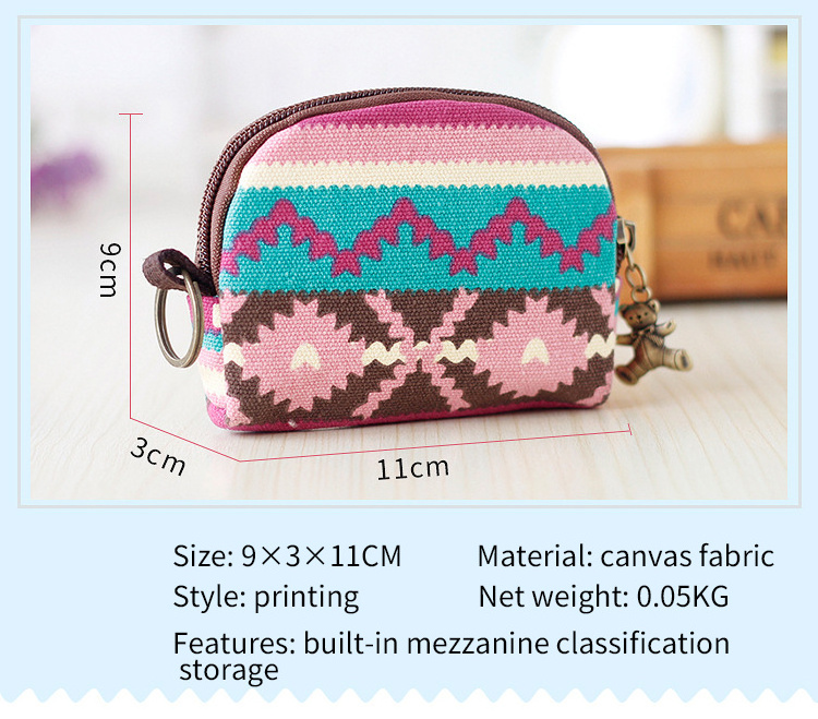 2023 Simple korean cute canvas women mini coin purses small short fabric coin purse for girls