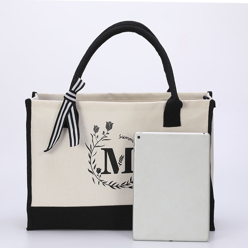 Christmas Gifts Grocery Shopping Jute Bag Canvas White Black Burlap Tote Bags With Shoulder Strap