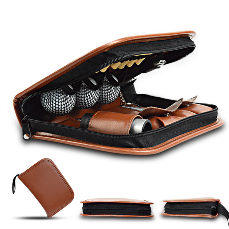 Outdoor portable sport golf accessories set tool case pu leather multifunctional golf ball storage bag