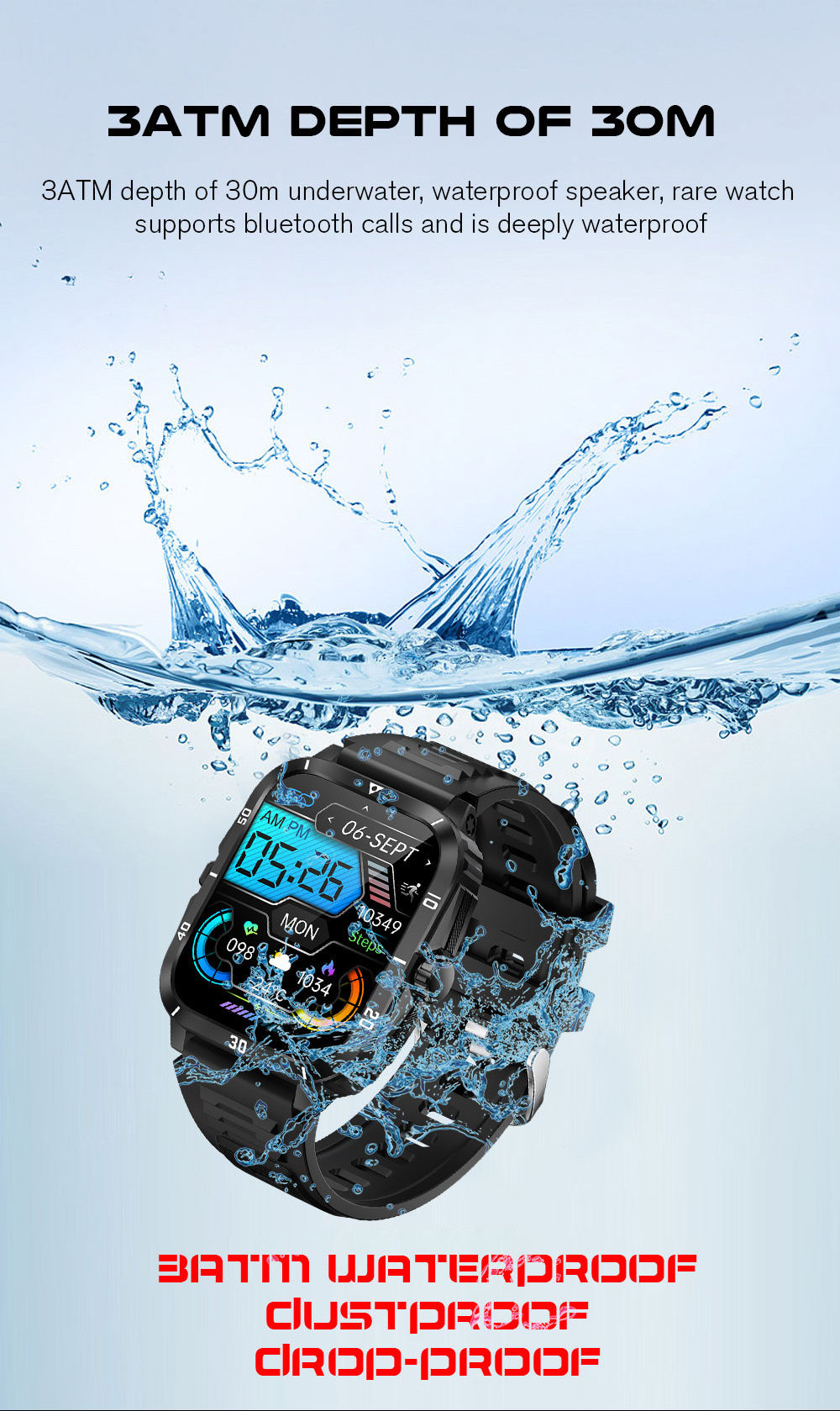 New Big Screen V71 3ATM IP68 Waterproof Sports Swimming Smart Watch Ultra High Quality Wristband Digital Watches