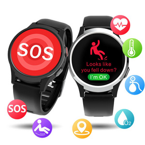 Round IPS 4G network SOS position fall alert V18 elderly watches GPS LBS with temperature blood pressure monitor smart watch