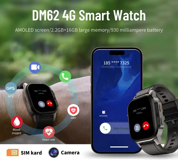 2024 New wearable devices Wholesale 4G Smart Watch for Men Women V62 AMOLED Touch IP67 GPS Phone Calling SmartWatch sim card