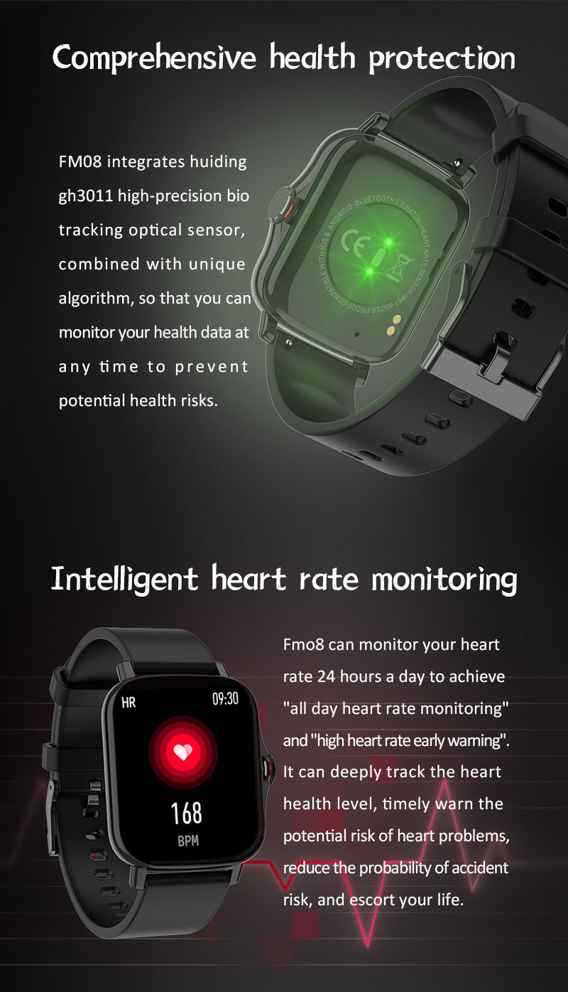 Full Touch FM08 Smartwatch Wholesale IP67 Waterproof BT Call ECG Blood Pressure Bracelet Sleep Monitor Sport Smart Watch