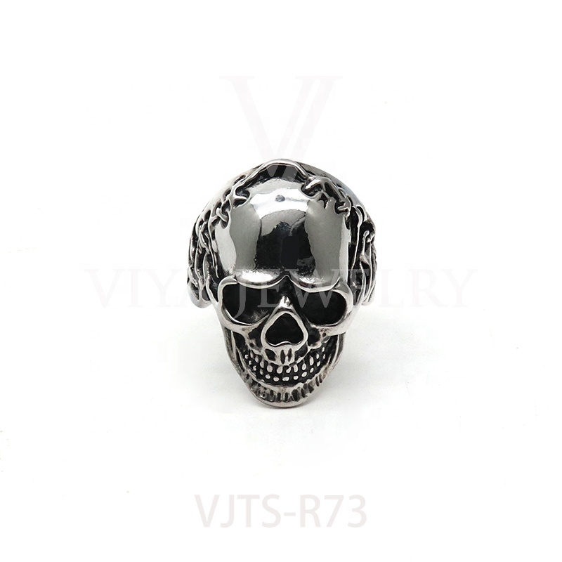 2021 Men Pirate Skull Titanium Steel Ring Skull Men Rings Fashion Pipe Skull Titanium Steel Ring