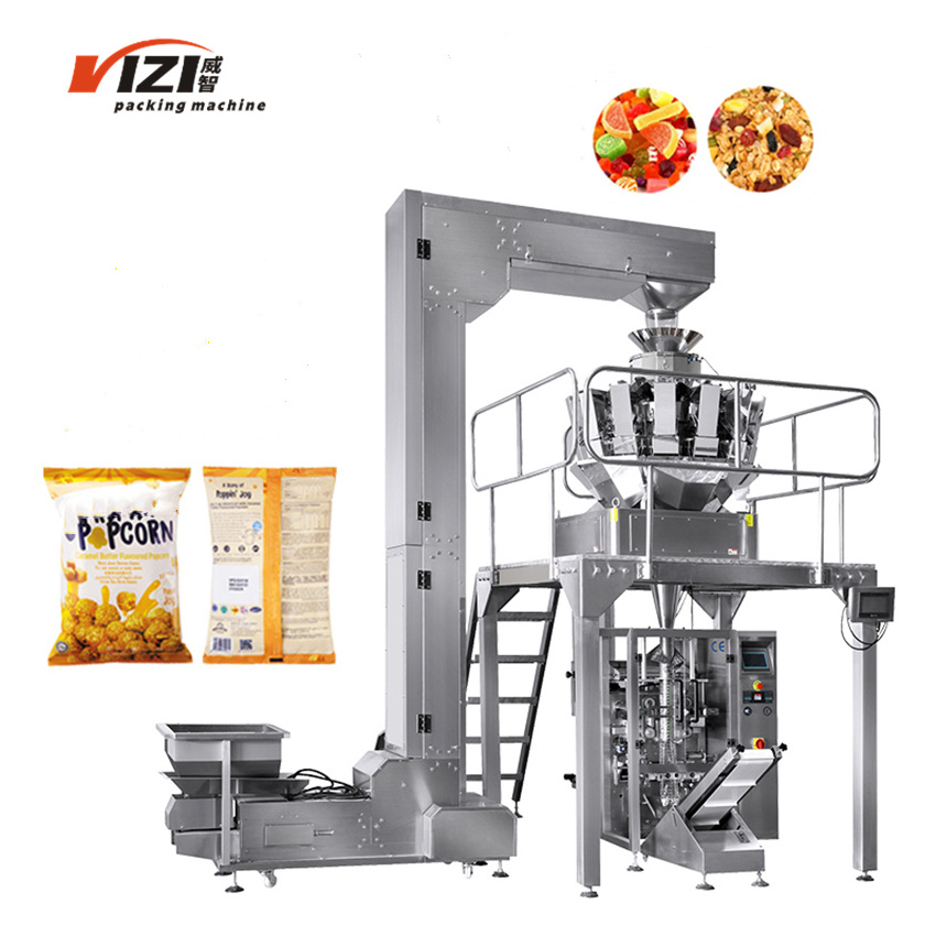 Fully automatic multihead weigher back seal packing machine multi-function crackers chip vertical ffs packaging machine