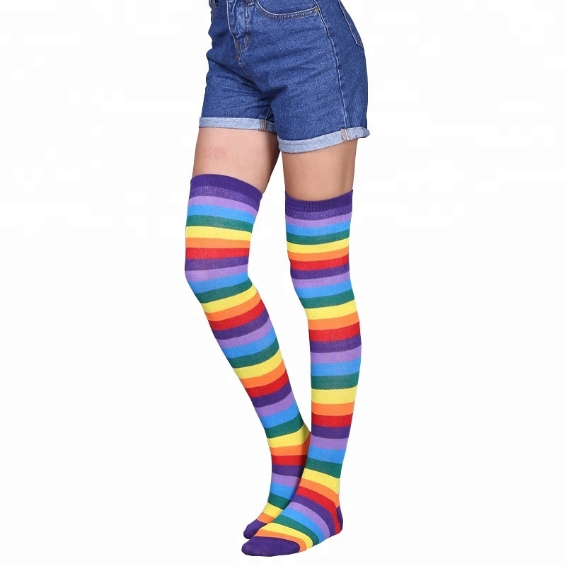 Fashion Women Teen Girls Polyester Over Knee Colorful Stripe Sexy Stocking