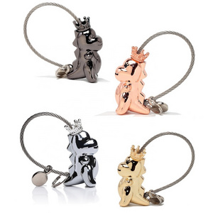 VJ New Magnetic Fashion Metal Cute Kiss Baby Dinosaur Couples Key Chains Pendant Bag Car Keychain For Valentine Gifts