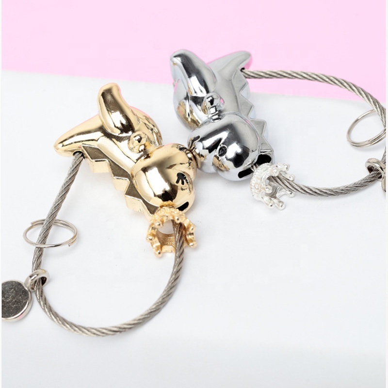 VJ New Magnetic Fashion Metal Cute Kiss Baby Dinosaur Couples Key Chains Pendant Bag Car Keychain For Valentine Gifts