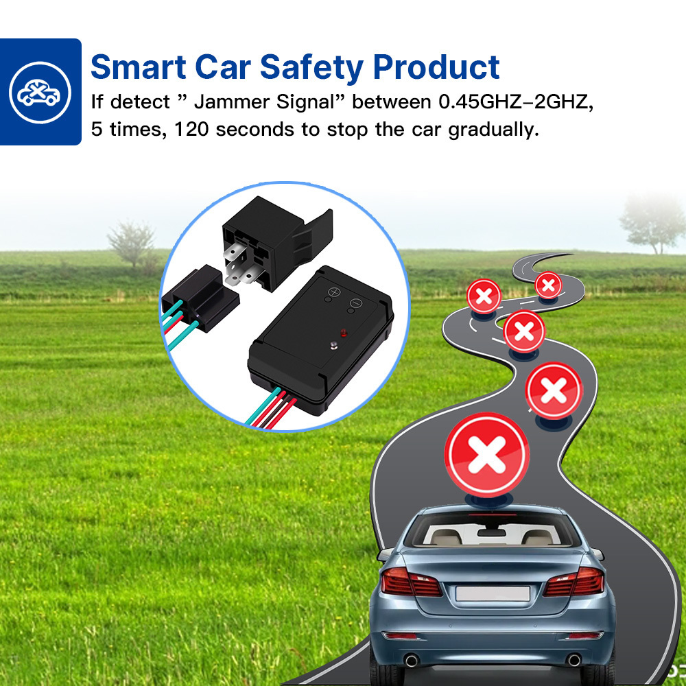 Vjoycar 12V Wireless Relay Immobilizer Car Anti-Jammer Anti Theft System for GPS Tracker Then Stop Car Automatically