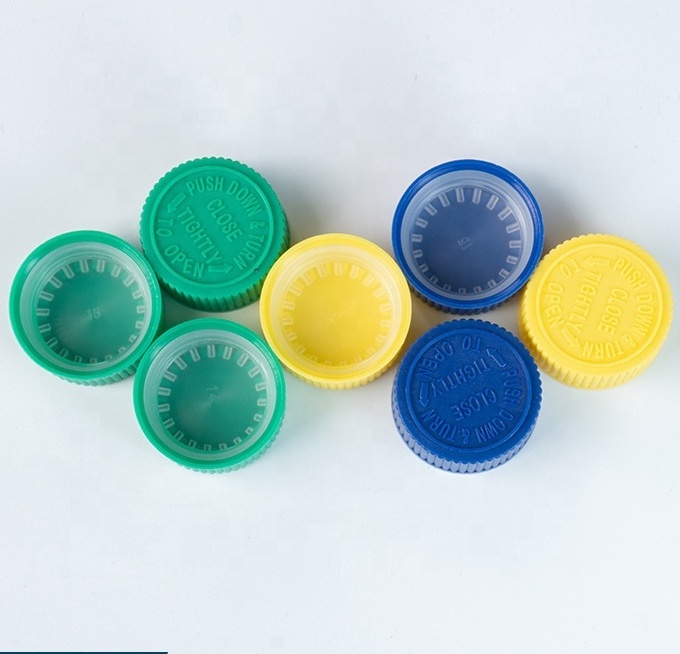 20mm 24mm 28mm 33mm 38mm 45-400 53/400 89mm Child Resistant Cap CR Screw Cap Child Resistant PP Closures With F217 PE Foam Liner