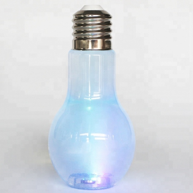 500ml 16 oz Plastic bottle for Bubble Tea drinking cups in lightbulb shape with LED flashing light milk tea cups