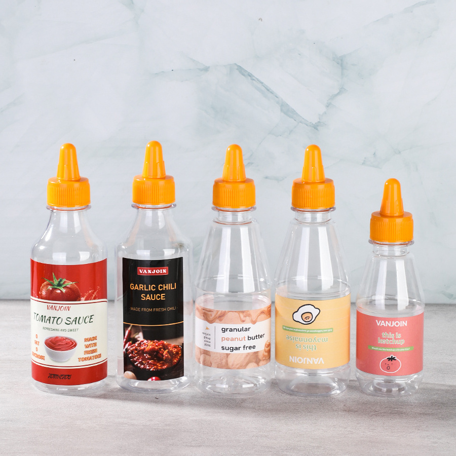 150ml 250ml 300ml 400ml 700ml Squeeze Plastic Salad Dressing Clear PET Sauce Bottle For Ketchup Sauce