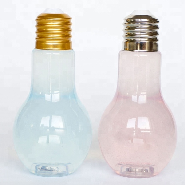 500ml 16 oz Plastic bottle for Bubble Tea drinking cups in lightbulb shape with LED flashing light milk tea cups