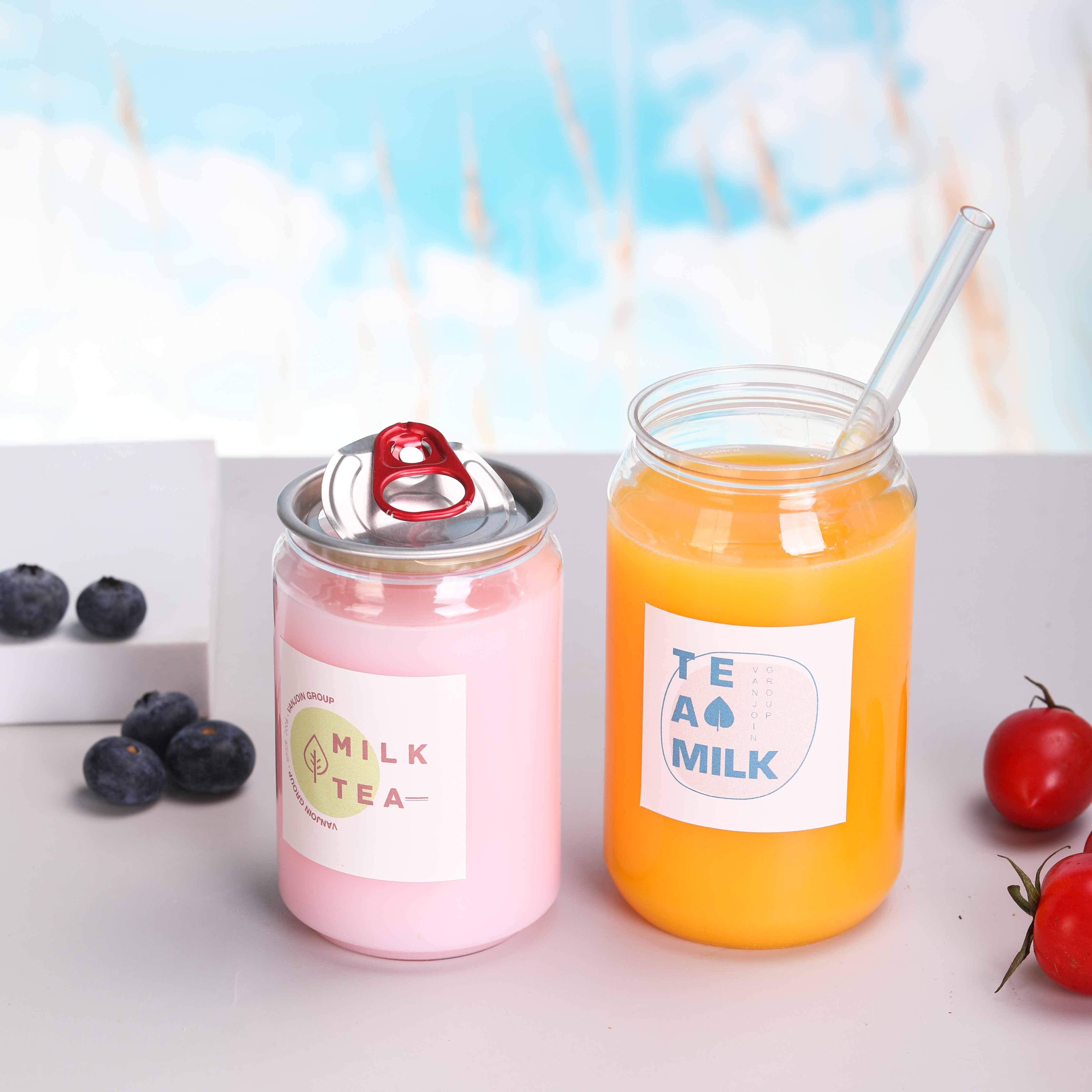 Custom 250ml 330ml 500ml plastic empty easy open can plastic soft drink soda beverage coffee can with lid