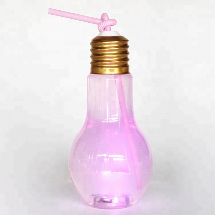 500ml 16 oz Plastic bottle for Bubble Tea drinking cups in lightbulb shape with LED flashing light milk tea cups