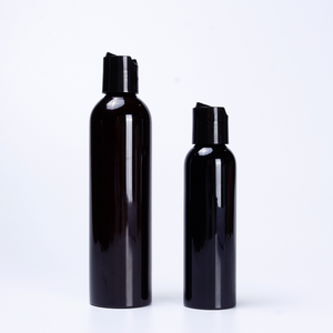 BPA-Free PET Plastic black Cosmo Round Bottles  8 oz 4oz 12 oz with Black Press Down Disc lids for body oil lotion cream