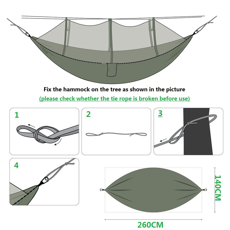 Factory sales new outdoor mosquito net hammock camping with mosquito net ultra-light nylon double army green camping aerial tent