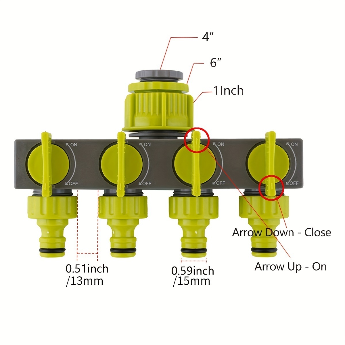 4 Way Garden Hose Splitters Diverter Tap Connector Splitter Water Distributor On-Off Switch Outdoor Sprinkler Irrigation Systems