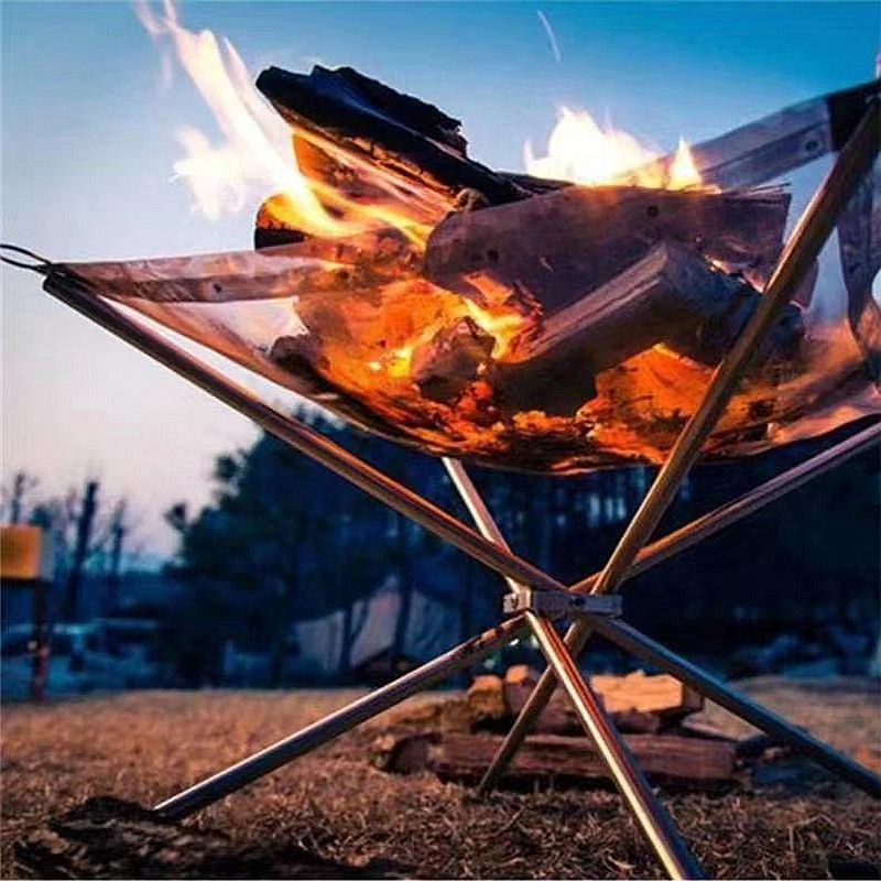 Outdoor folding campfire rack Stainless steel fire rack Portable bracket camping barbecue grill charcoal heating stove roasting