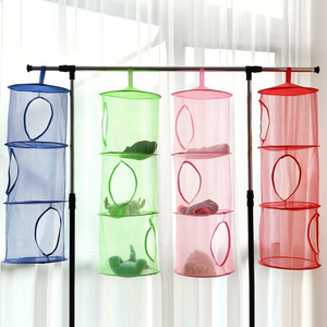 3 layer foldable hanging cage Mesh breathable storage hanging sundry toy storage basket cupboard corner cabinet separated basket