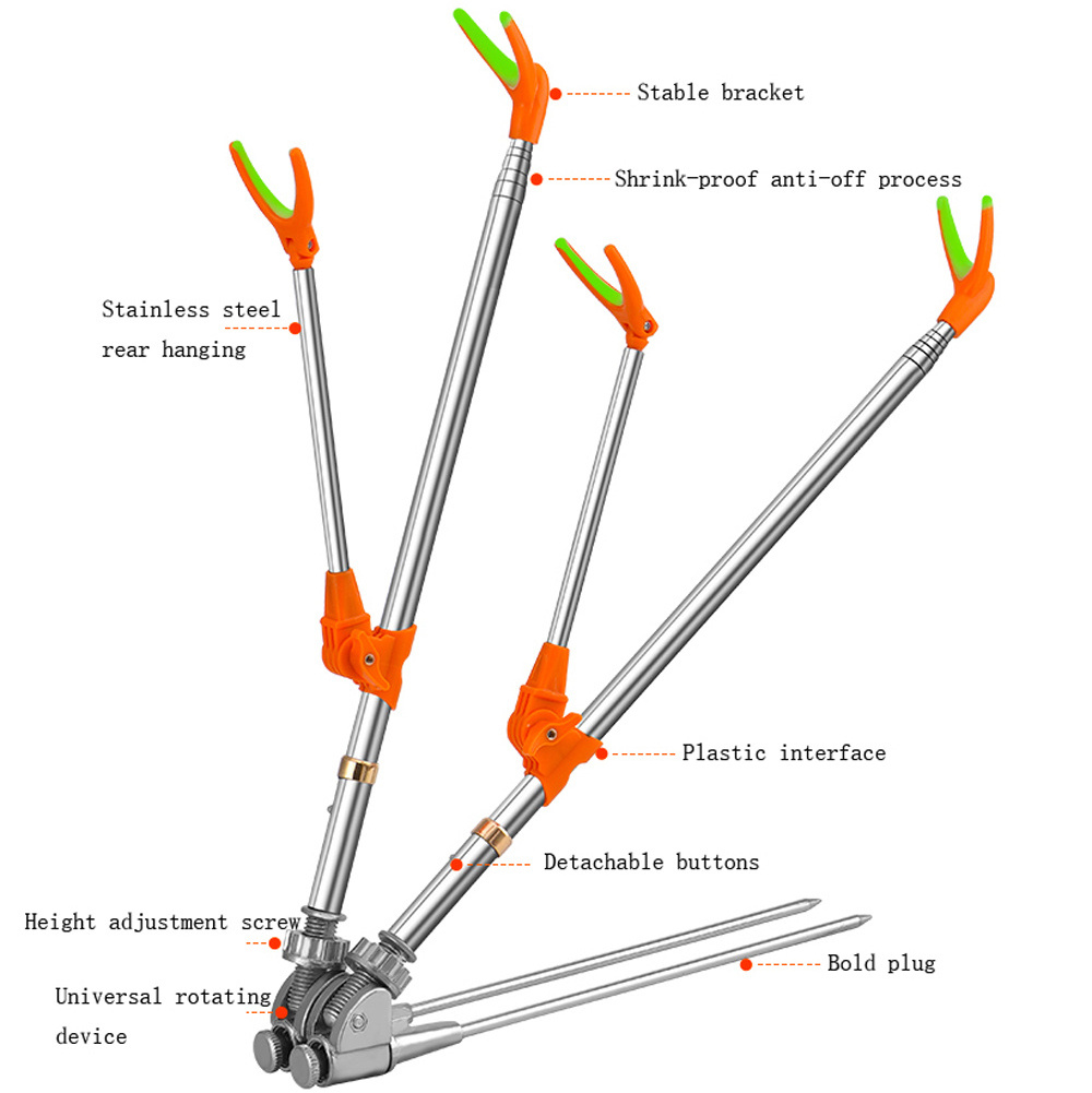 Factory Ground Fishing Rod Stand Bracket Adjustable Chair Box Fish Rods Holder 1.5-2.4M Foldable Fishing Tool Hand Rod Brackets