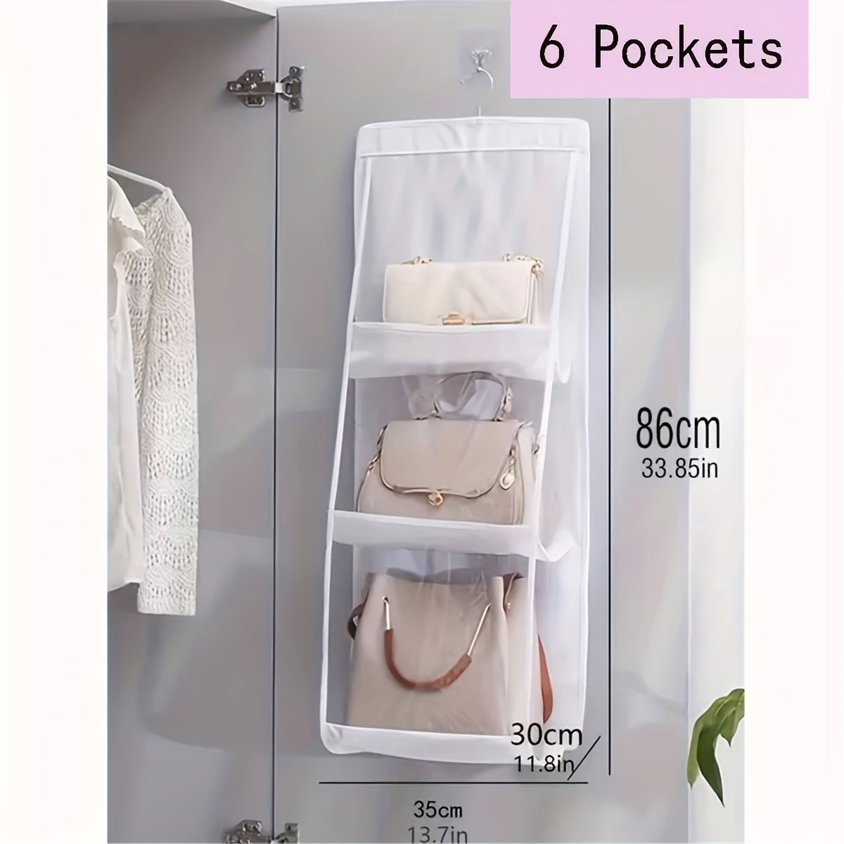 6 pocket Double-sided Space Saving Organizers non-woven fabric Hanging Handbag Purse Wardrobe Closet Storage Holder Shoulder Bag