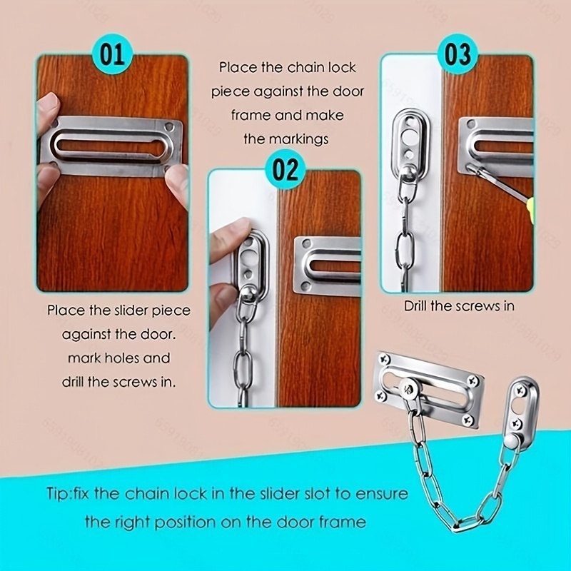 Door Chains Stainless Steel Security Sliding Bolt Bolt Guard Safety Lock Private With Screws For Front Doors Security Home Hotel