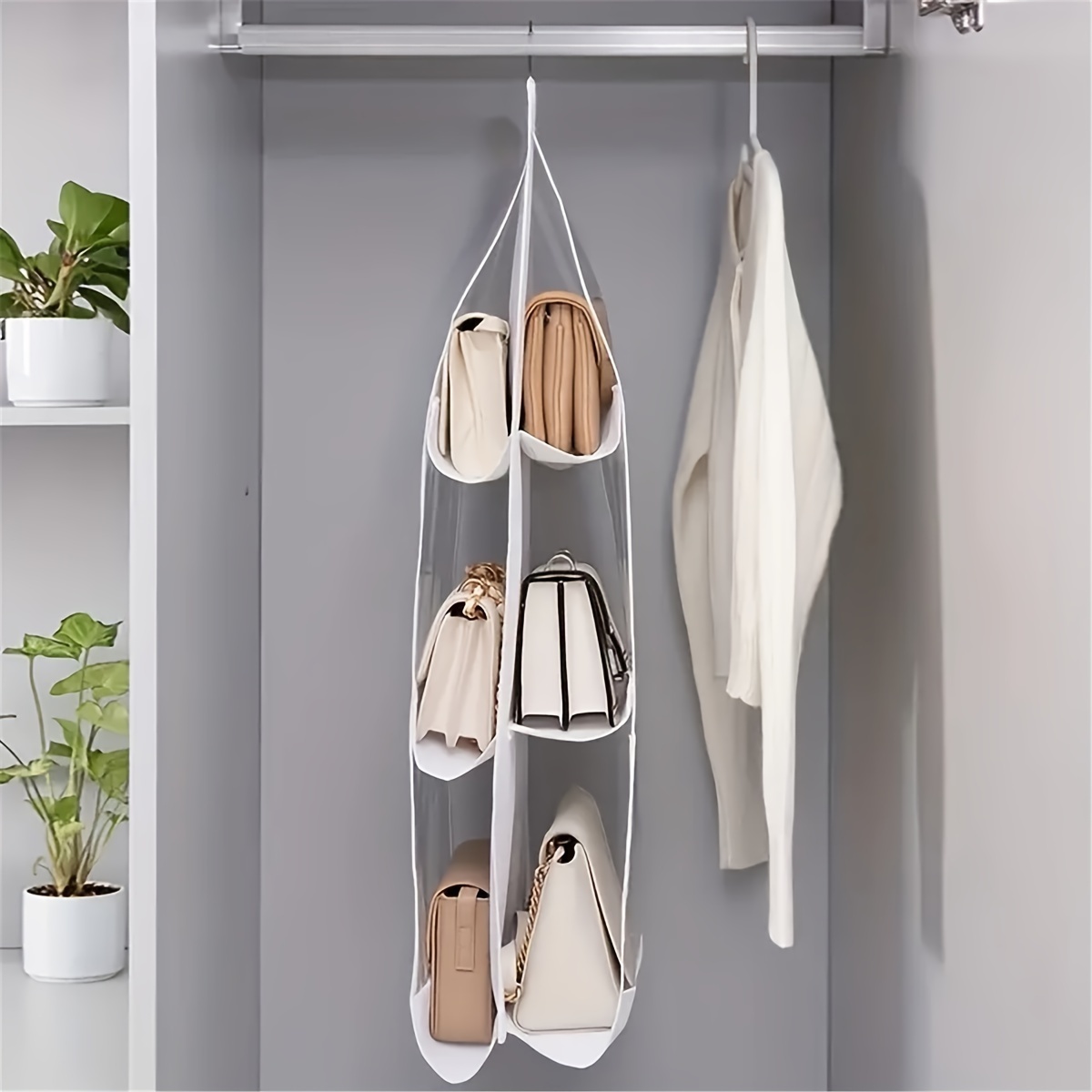 6 pocket Double-sided Space Saving Organizers non-woven fabric Hanging Handbag Purse Wardrobe Closet Storage Holder Shoulder Bag